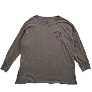 Natural Life Live Happy Oversized Cotton Doodle Long Sleeve Tee Shirt SZ XXL